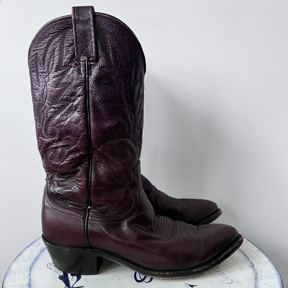 Dan Post Milwaukee Women’s Blackcherry Leather Embroidered Cowboy Boots Size 10 - Picture 2 of 12
